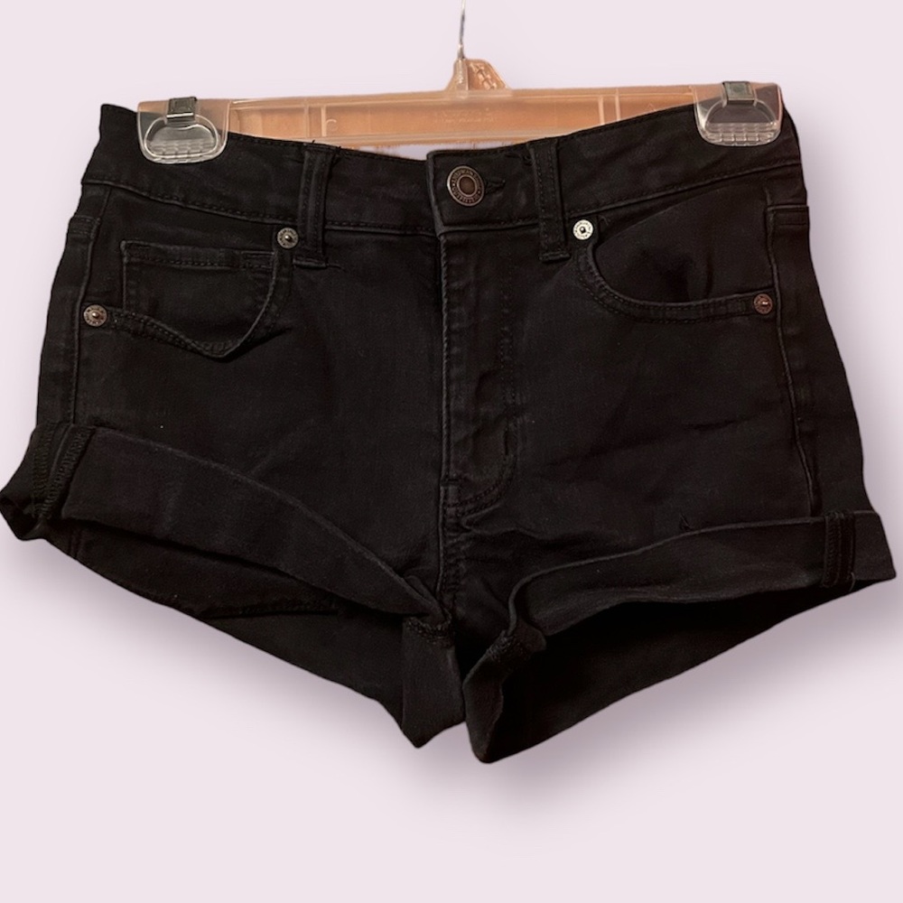 american eagle black denim shorts